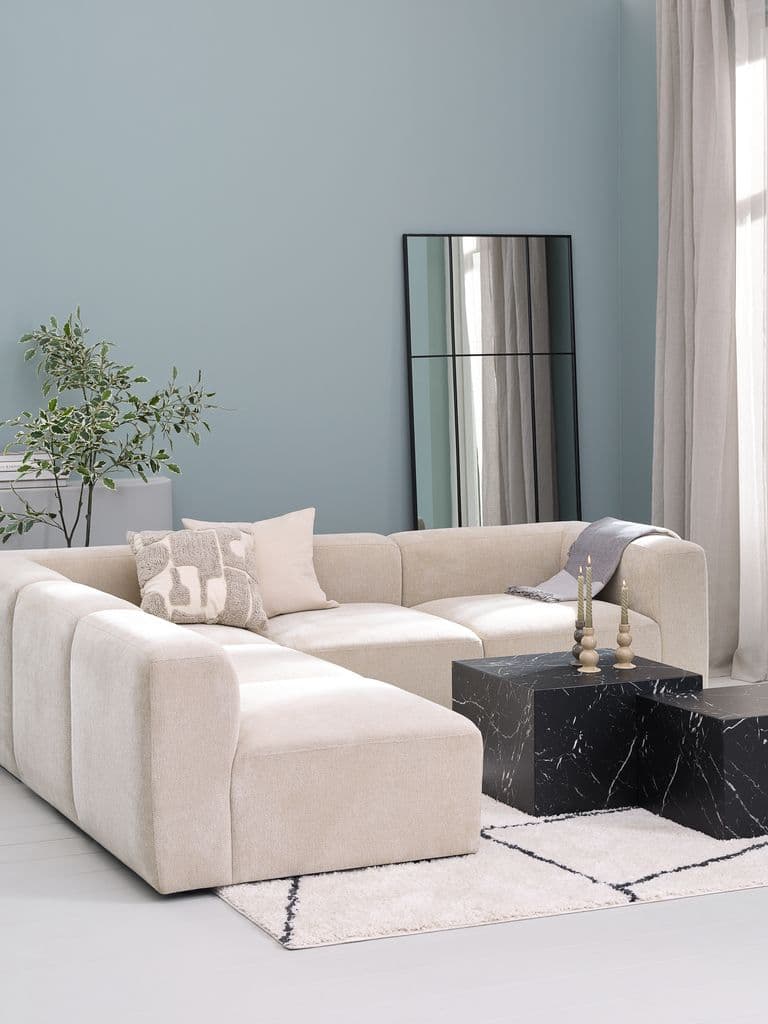 Sofá modular SKEJBY 5 lugares canto tecido areia