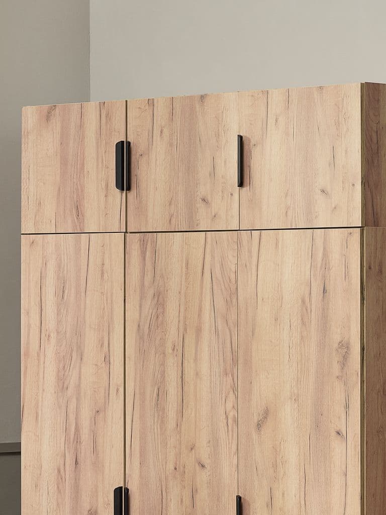 Roupeiro JENSLEV 144x176 3 portas 3 gavetas cor carvalho