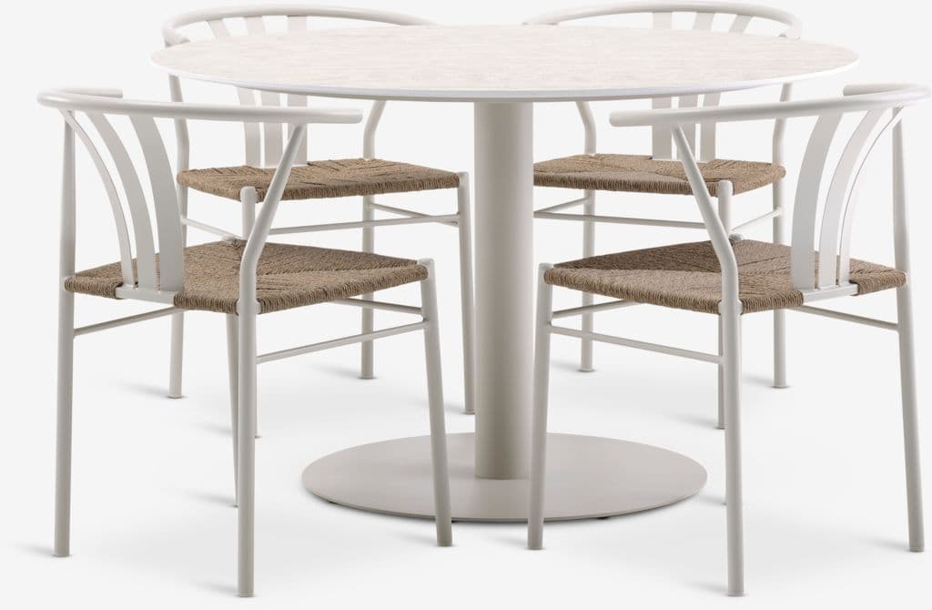 VAMDRUP Ø120 mesa + 4 TAGMARK cadeira bege