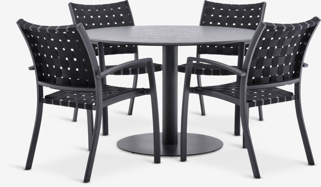VAMDRUP Ø120 mesa cinzento + 4 JEKSEN cadeira preto