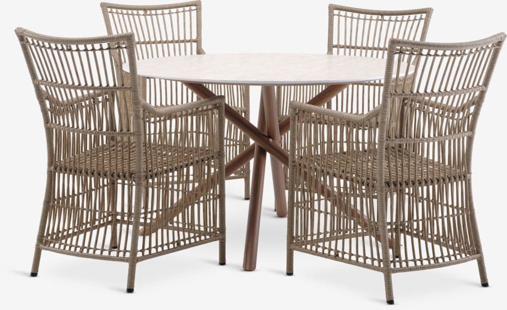 SANDVIG Ø120 mesa bege + 4 FJELLERUP cadeira natural