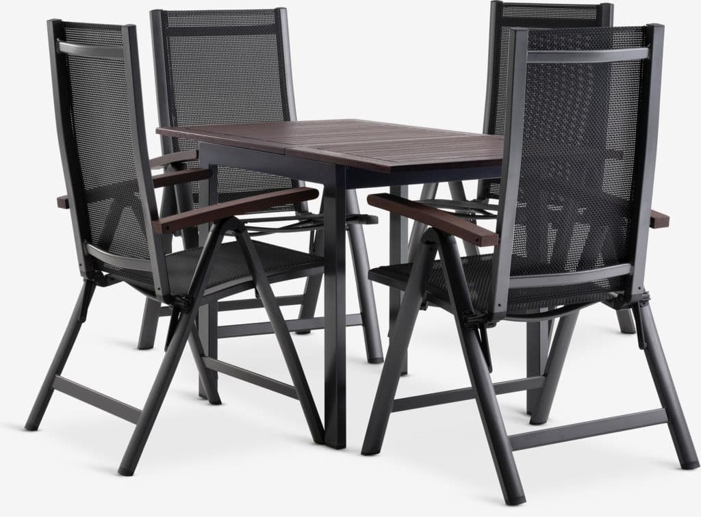 YTTRUP C75/126 mesa madeira + 4 LIMHAMN cadeira cinz