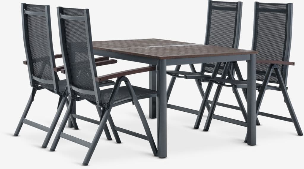 YTTRUP C150 mesa madeira + 4 LIMHAMN cadeira cinzenta
