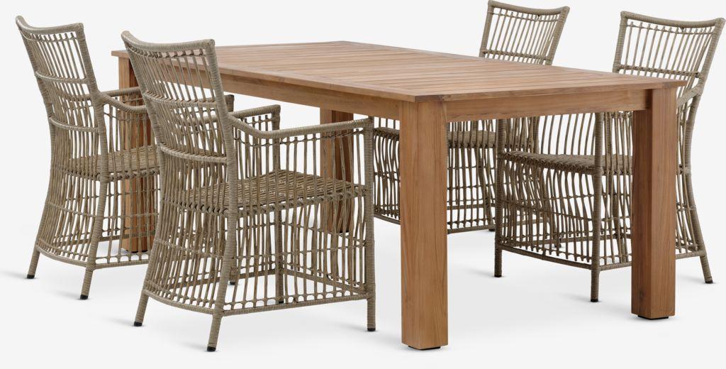 DRAMMEN C210 mesa teca + 4 FJELLERUP cadeira natural