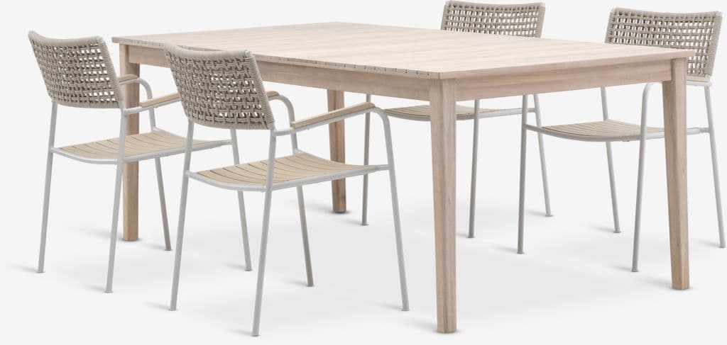 KOLLEN C205 mesa madeira + 4 AJSTRUP cadeira bege