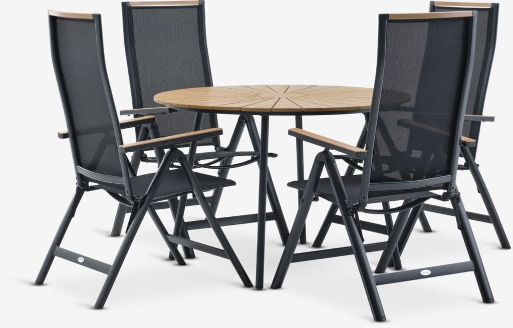 RANGSTRUP Ø110 mesa natural/preto + 4 BREDSTEN cadeira
