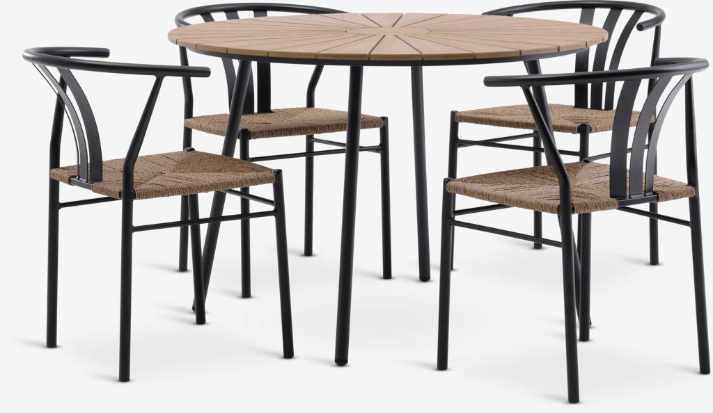 RANGSTRUP Ø110 mesa natural/preto + 4 TAGMARK cadeira