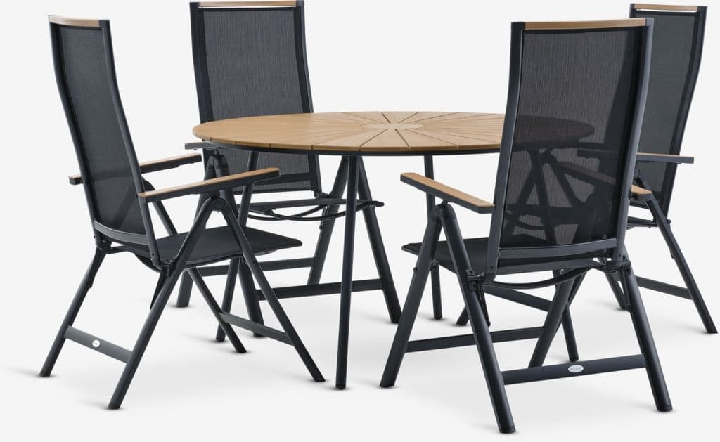 RANGSTRUP Ø130 mesa natural/preto + 4 BREDSTEN cadeira