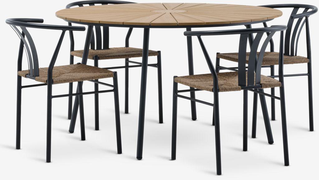 RANGSTRUP Ø130 mesa natural/preto + 4 TAGMARK cadeira