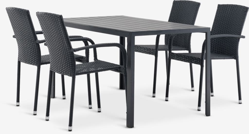 JERSORE C140 mesa + 4 HALDBJERG cadeira preto