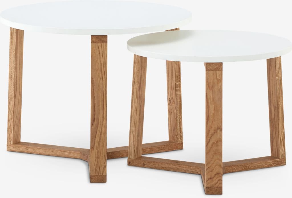 Conjunto de mesas SVENSTRUP Ø60/50 branco/carvalho 2 un