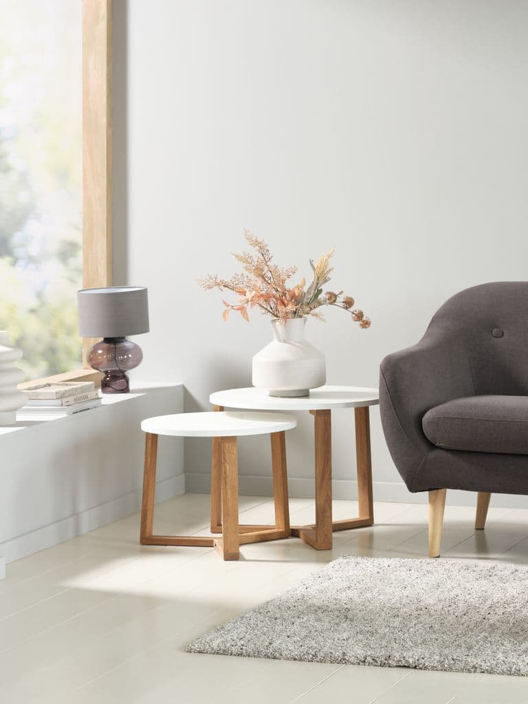 Conjunto de mesas SVENSTRUP Ø60/50 branco/carvalho 2 un