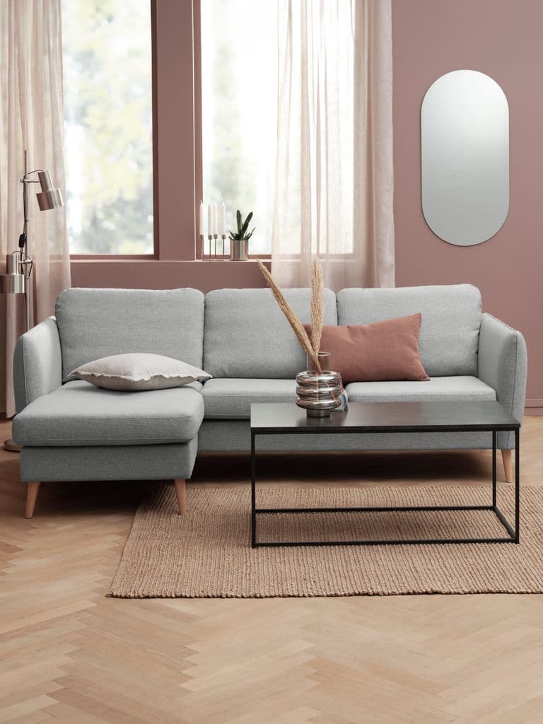 Sofá AARHUS chaise-longue tecido cinzento claro