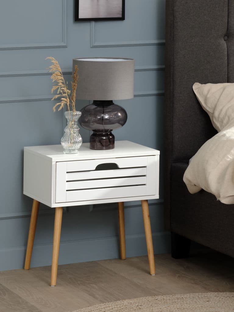 Mesa de cabeceira BROBY 1 gaveta cor bambu/branco