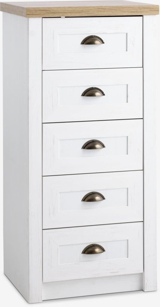Cómoda MARKSKEL 5 gavetas branco/carvalho