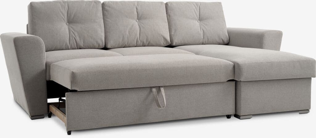 sofá-cama chaise-longue VEJLBY tecido areia claro