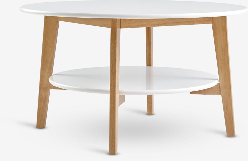 Mesa de centro JEGIND Ø80 com prateleira branco/natural