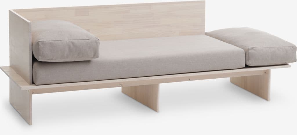 Chaise-longue SOLLERUP 204x78 tecido cinzento claro/pinho