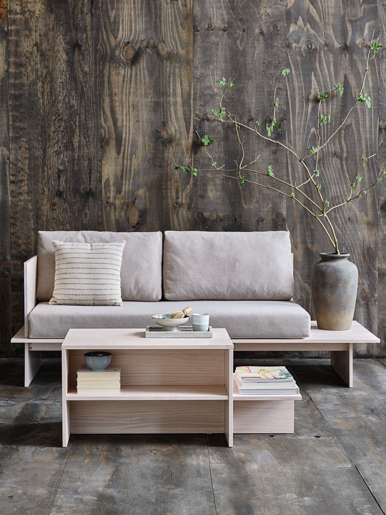 Chaise-longue SOLLERUP 204x78 tecido cinzento claro/pinho