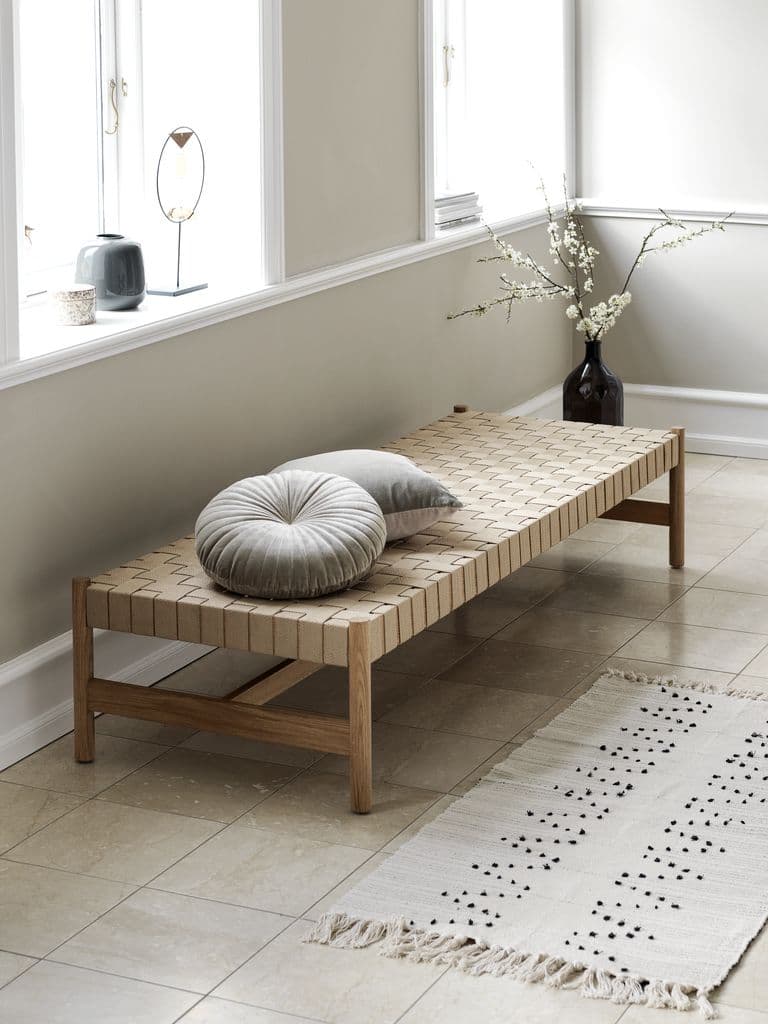 Chaise-longue VADEHAVET tecido natural/carvalho
