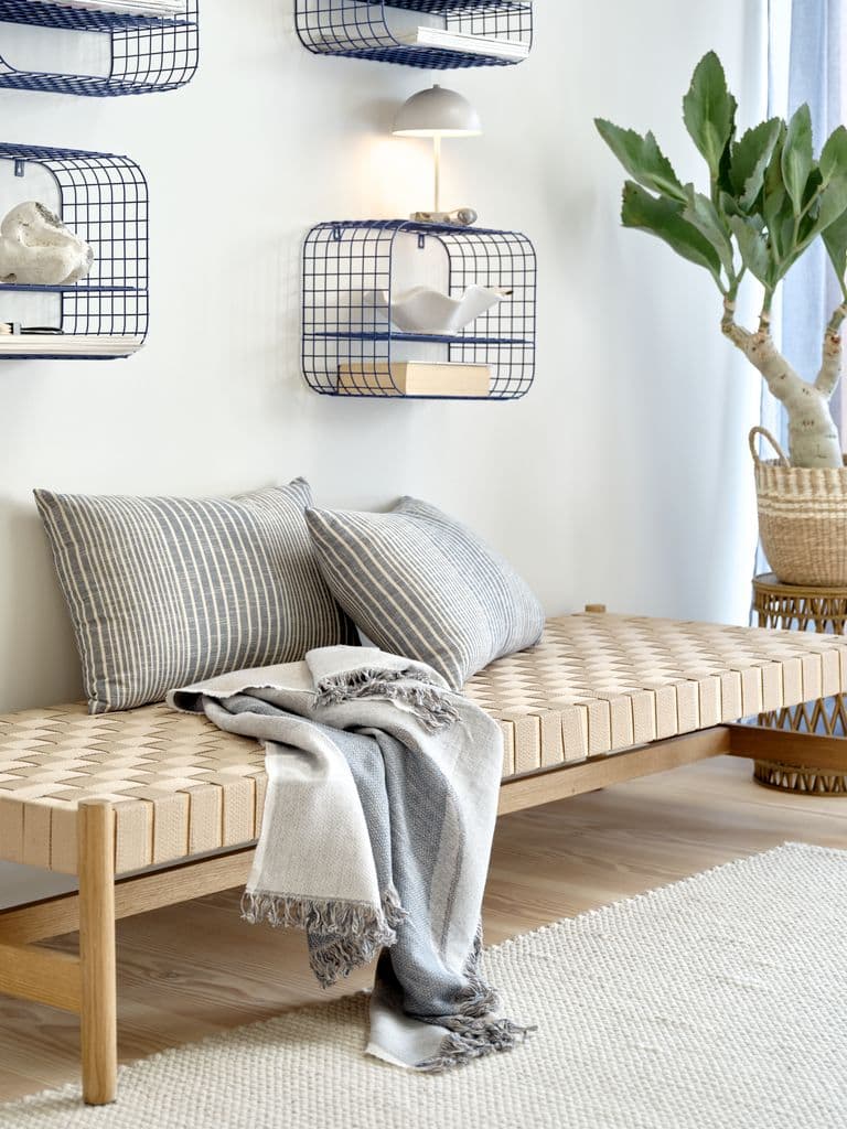 Chaise-longue VADEHAVET tecido natural/carvalho