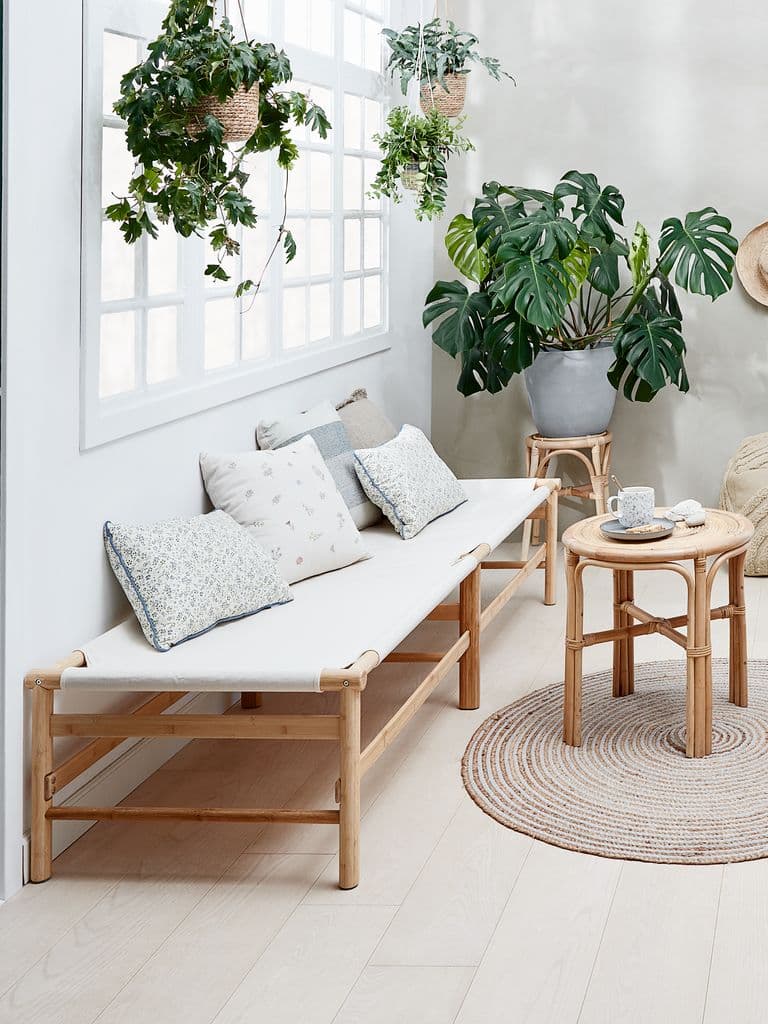 Chaise-longue FRYDENDAL 196X72 tecido bege/bambu