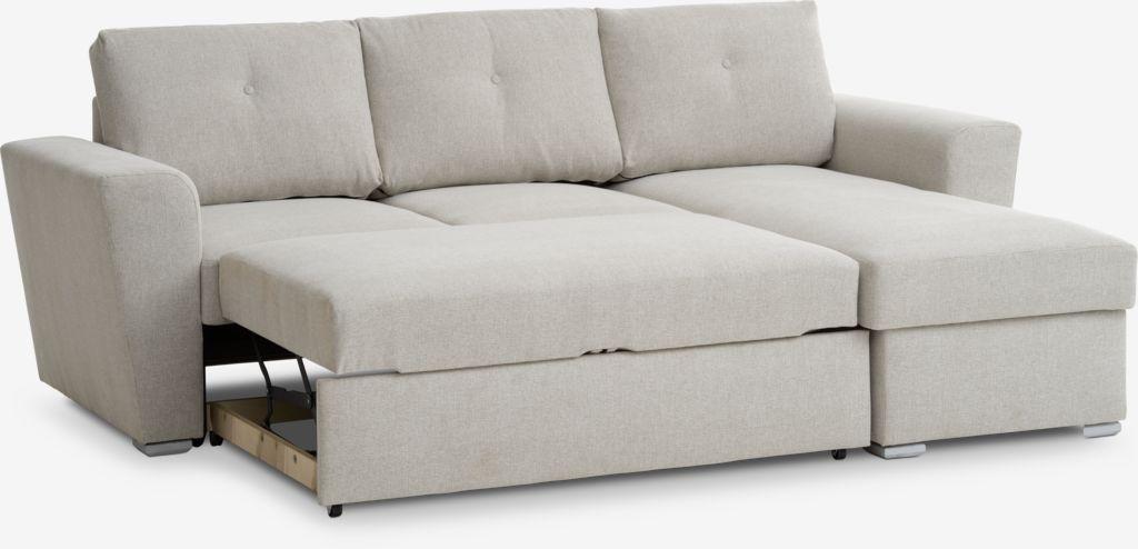 sofá-cama chaise-longue VEJLBY tecido areia claro