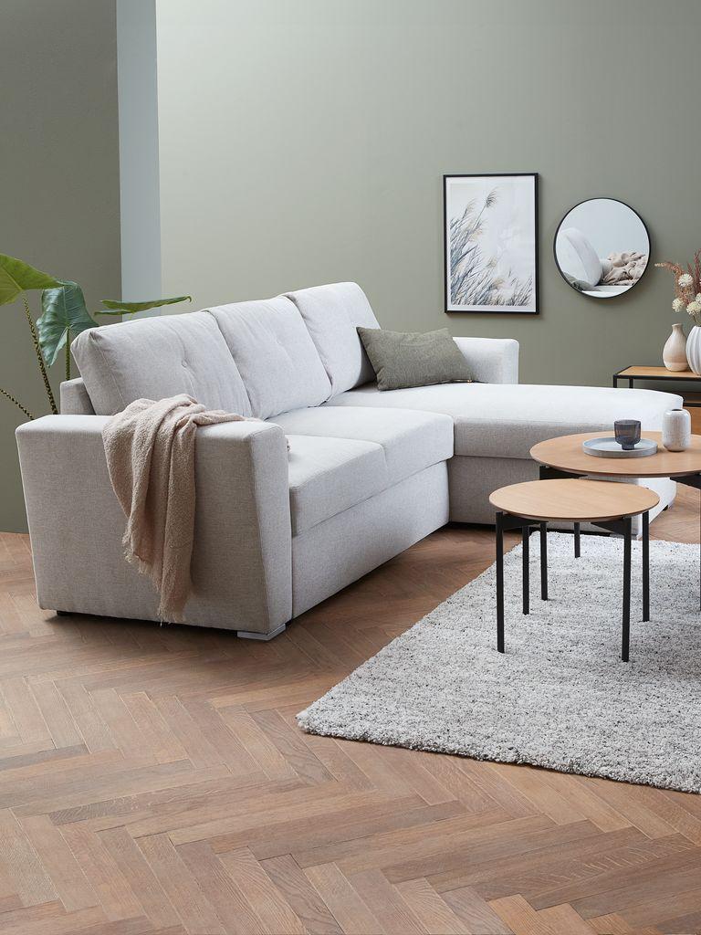 sofá-cama chaise-longue VEJLBY tecido areia claro