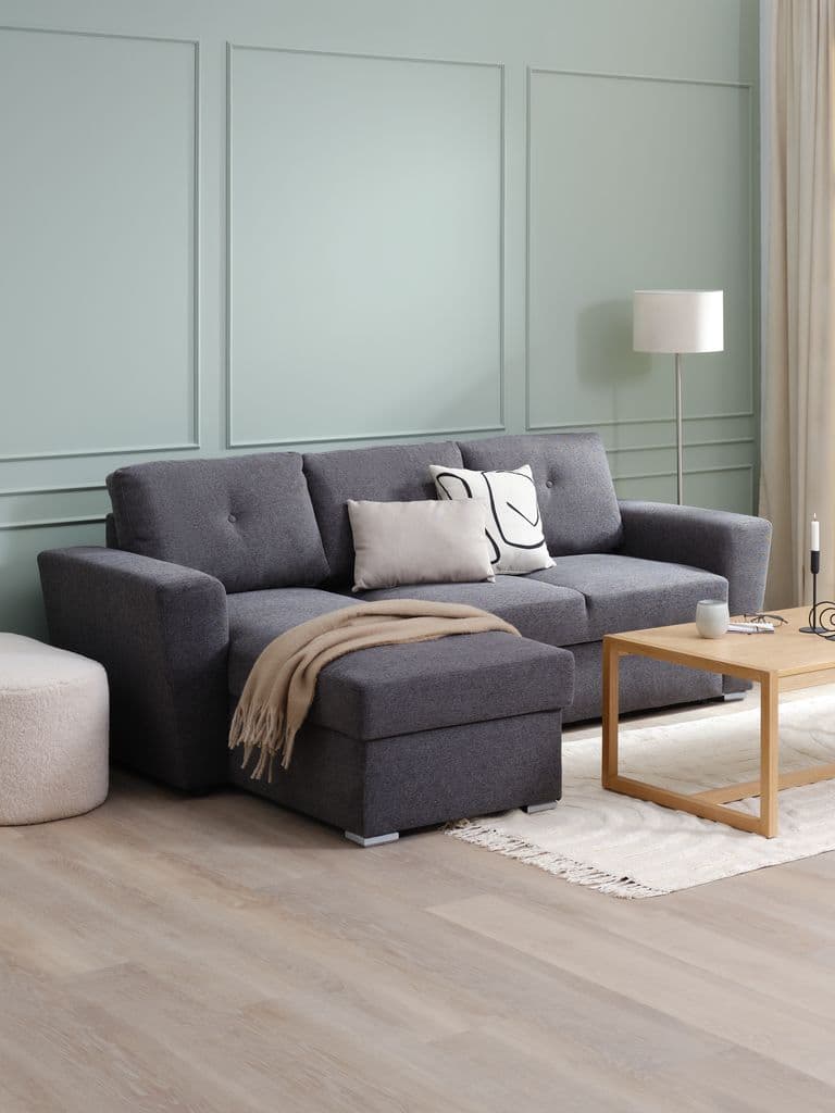 Sofá-cama chaise-longue VEJLBY tecido cinzento escuro
