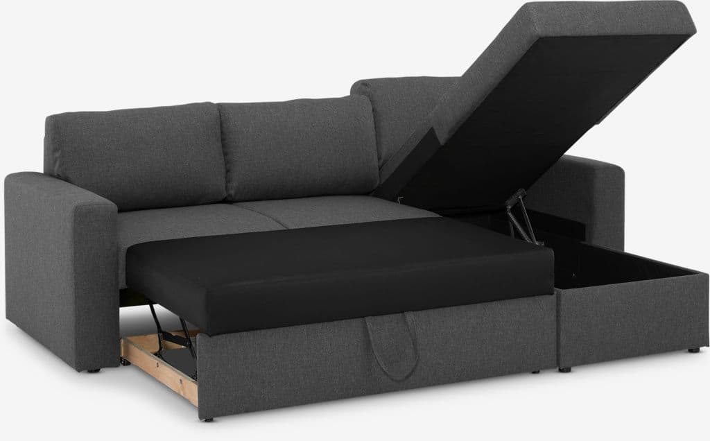 Sofá-cama chaise-longue MARSLEV tecido cinzento escuro