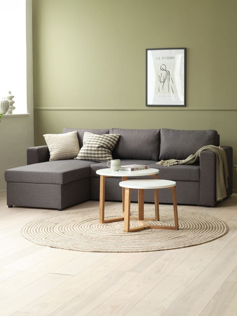 Sofá-cama chaise-longue MARSLEV tecido cinzento escuro