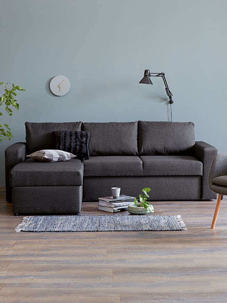 Sofá-cama chaise-longue MARSLEV tecido cinzento escuro