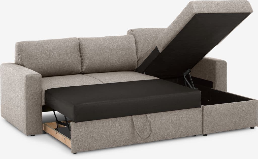 Sofá-cama chaise-longue MARSLEV tecido cinzento claro
