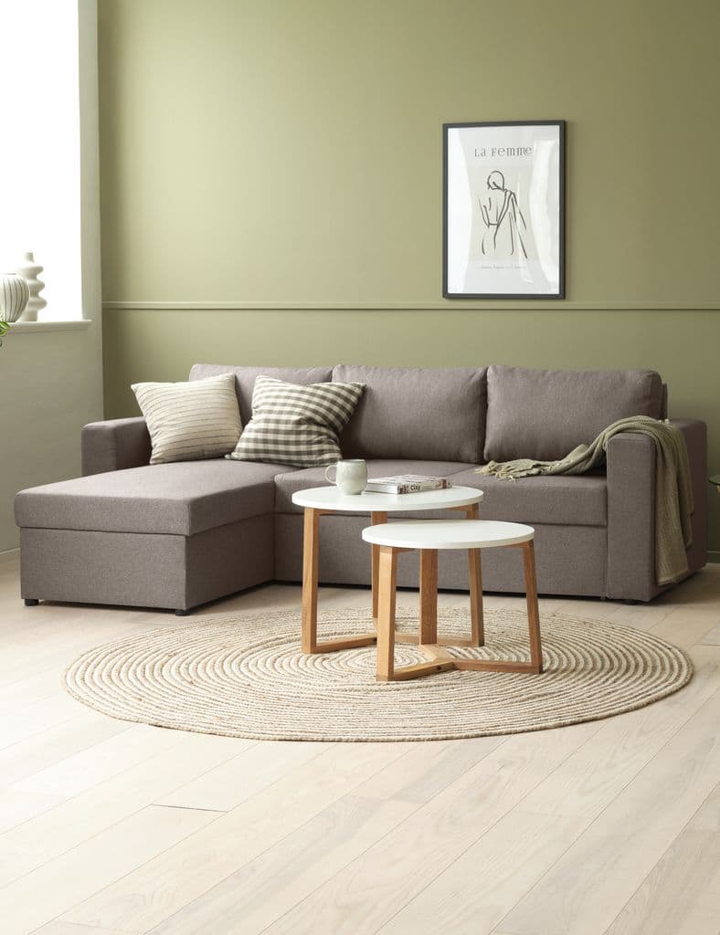 Sofá-cama chaise-longue MARSLEV tecido cinzento claro