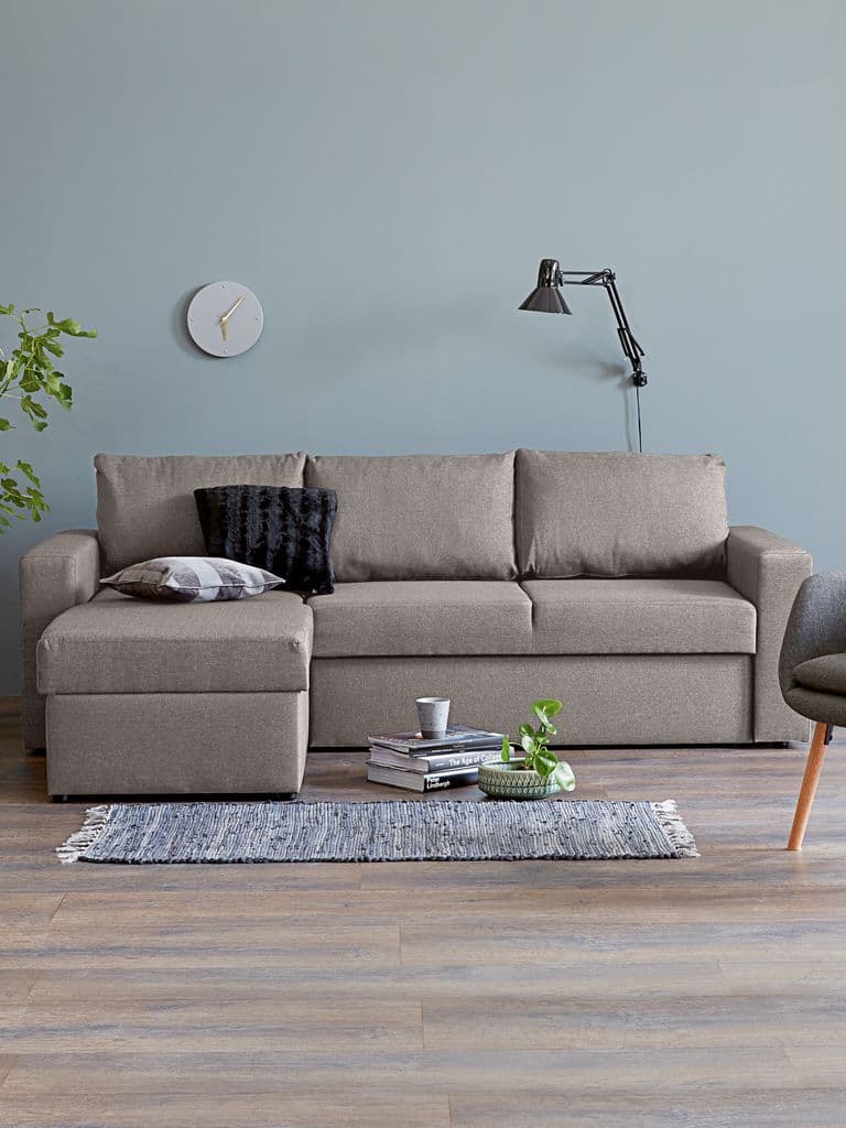 Sofá-cama chaise-longue MARSLEV tecido cinzento claro
