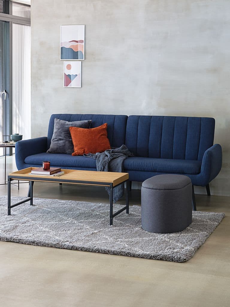 Sofá-cama HARNDRUP tecido azul escuro