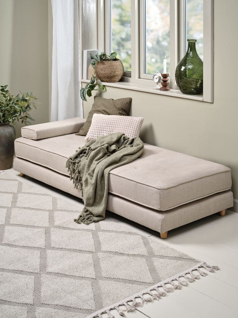 Chaise-longue VARMARK 190x76 coxim tecido bege/cor carvalho