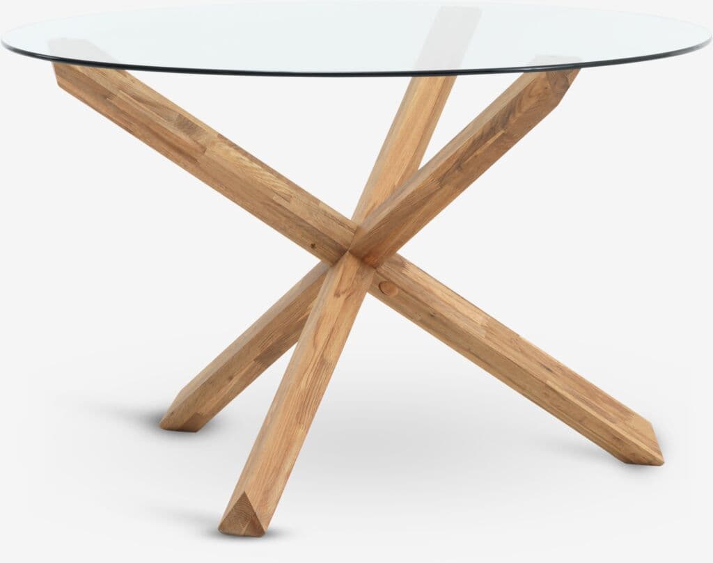 Mesa de jantar AGERBY Ø119 vidro/carvalho