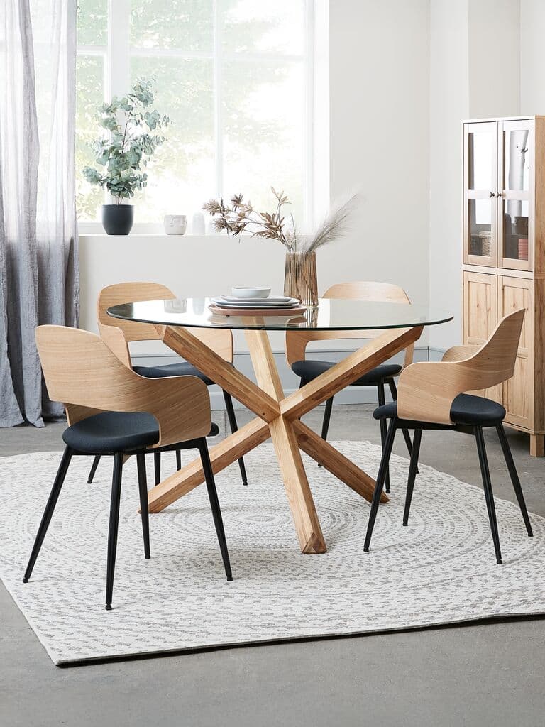Mesa de jantar AGERBY Ø119 vidro/carvalho