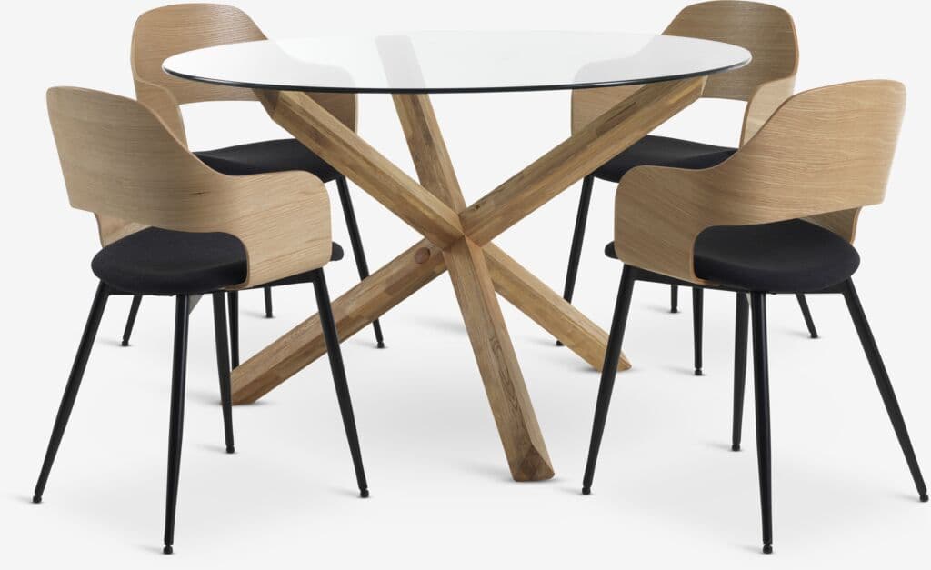 AGERBY Ø119 mesa carvalho + 4 HVIDOVRE cadeiras carv/preto