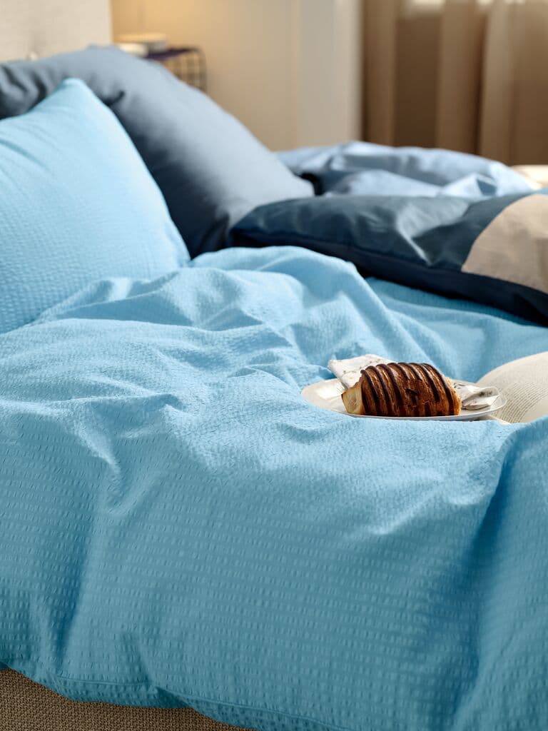 Conjunto capa edredãp seersucker TINNE 155x220 azul claro