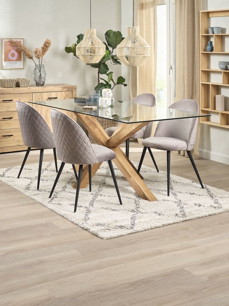 AGERBY C190 mesa carvalho + 4 KOKKEDAL veludo cinzento