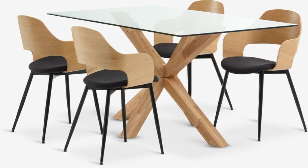 AGERBY C160 mesa carvalho + 4 HVIDOVRE cadeiras carv/preto