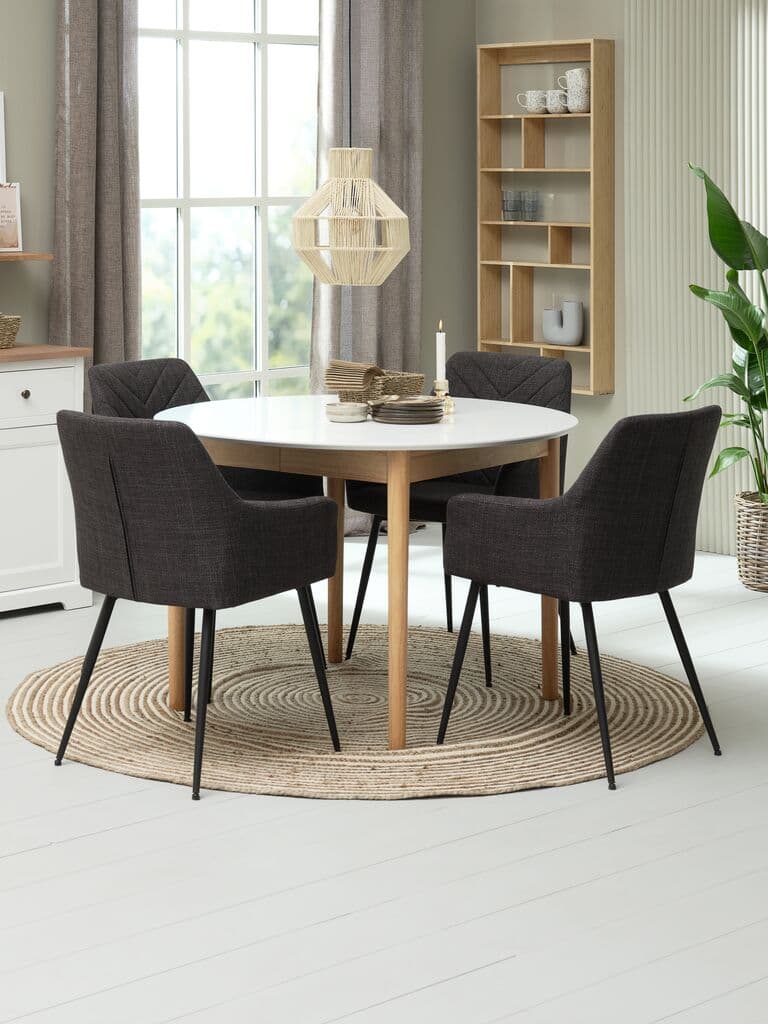 MARSTRAND Ø110 mesa branco + 4 PURHUS cadeiras cinzento