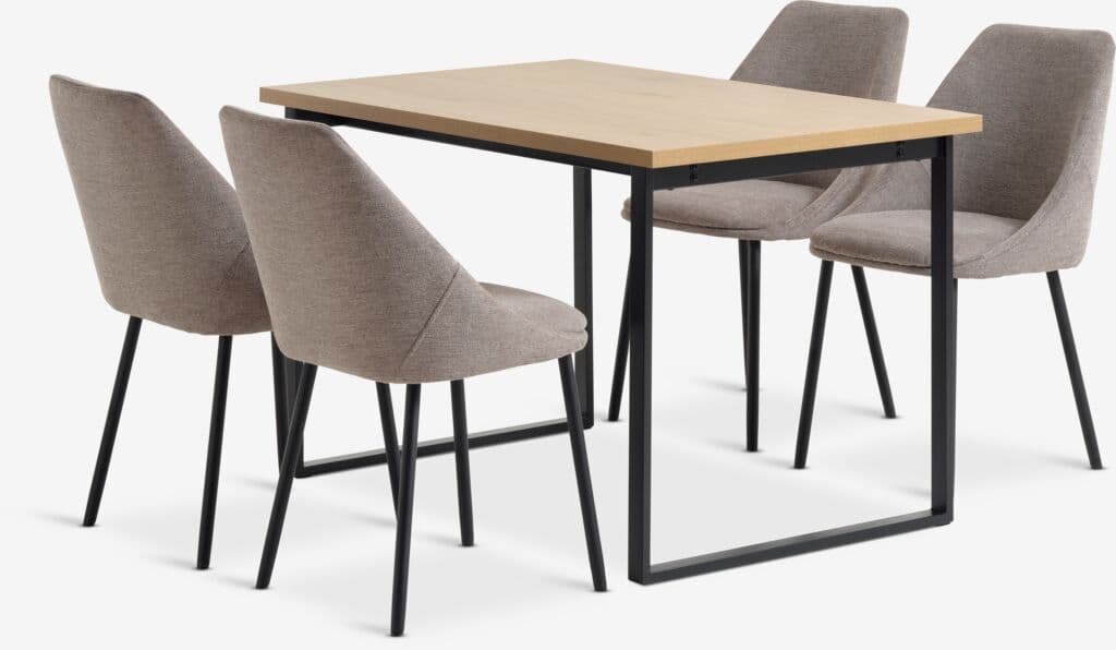 AABENRAA C120 mesa carvalho + 4 VELLEV cadeiras areia/preto