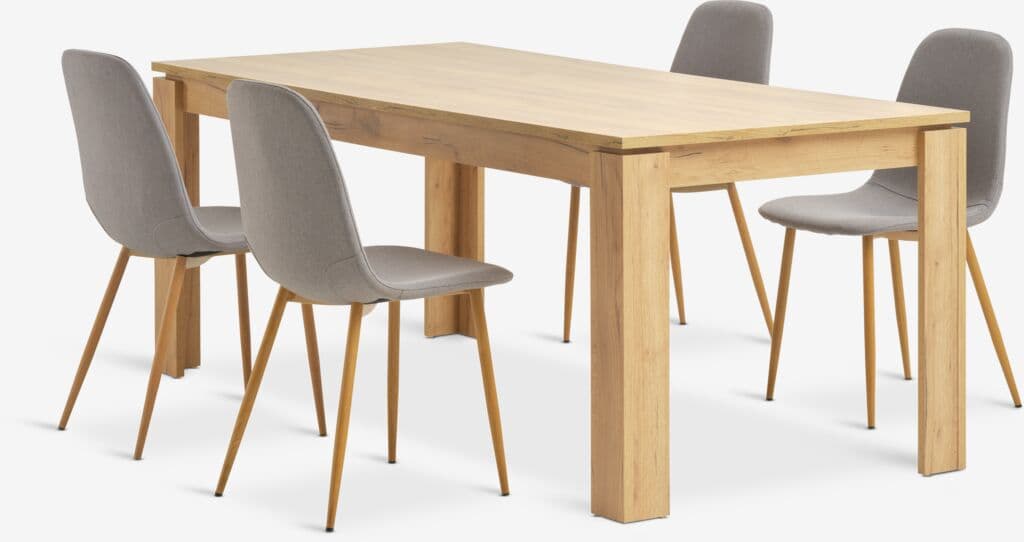 LINTRUP C190/280 mesa carvalho + 4 TINGLEV cadeira cinz/carv