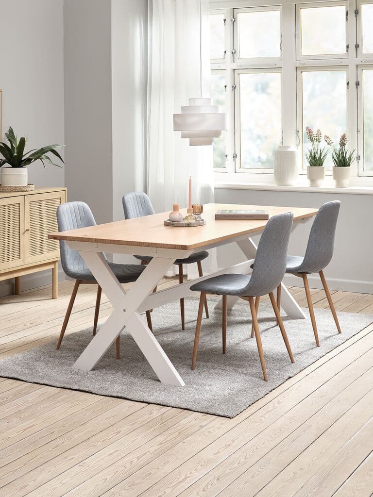 VISLINGE C190 mesa natural + 4 JONSTRUP azul claro