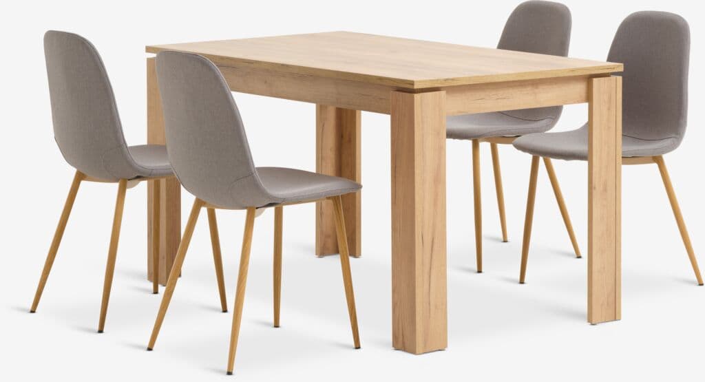 LINTRUP C140 mesa carvalho + 4 TINGLEV cadeiras cinz/carv