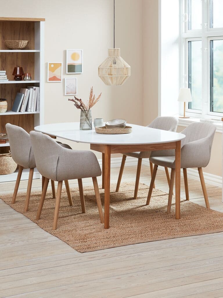MARSTRAND Ø110 mesa branco + 4 ADSLEV cadeiras bege