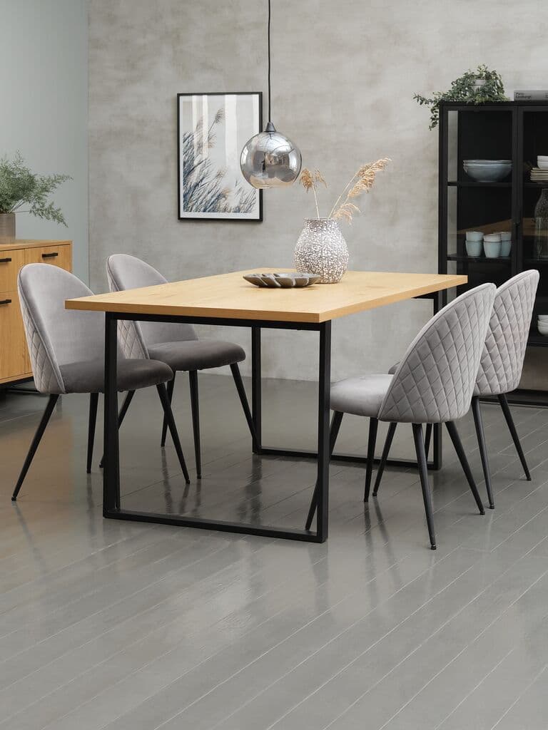 AABENRAA C160 mesa carvalho + 4 KOKKEDAL cadeira veludo cinz
